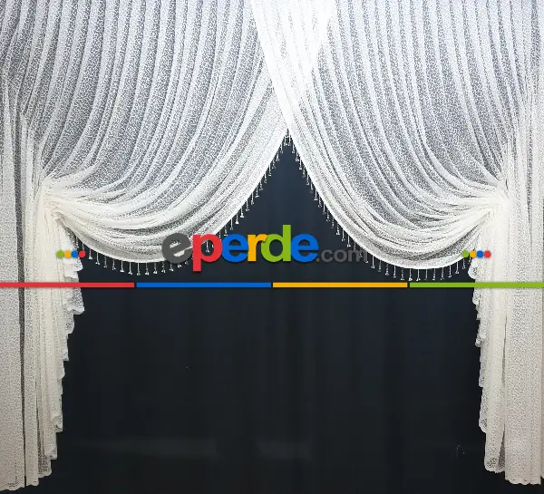 Kuvaze Perde Arı Peteği Model Yanki Tiyatro Tasarım - Beyaz-ekru