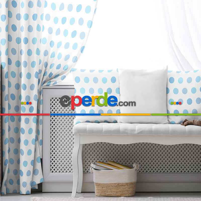 Çocuk Fon Perde Evim1616-8 Kumaşı Kalındır Duck Bezi Değildir- Mavi-beyaz