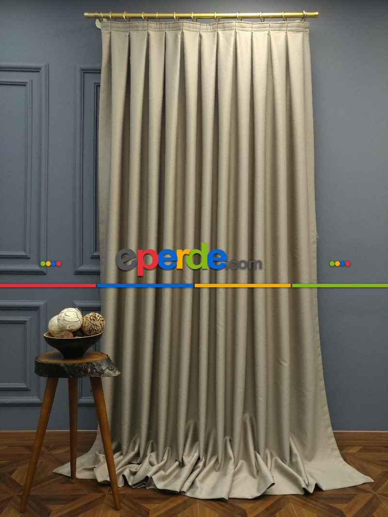 Modern Keten Görünümlü Işık Geçirmez Karatma Fon Perde 204 Ikon- Açık Vizon Rengi-açık Vizon