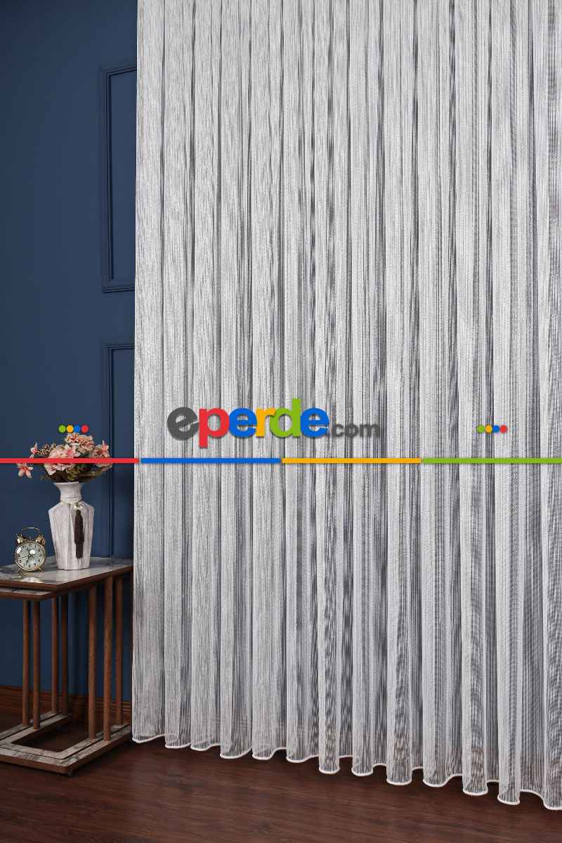 Salon Tül - Zümrüt Gümüş Simli Düz Tül Perde