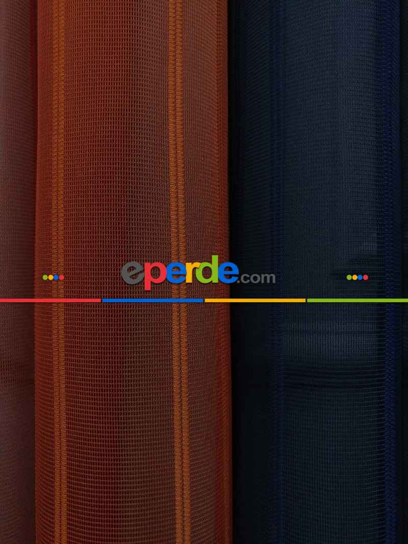 Lens Akıllı Dikey Tül Perde 114- Lacivert-beyaz-kiremit Rengi