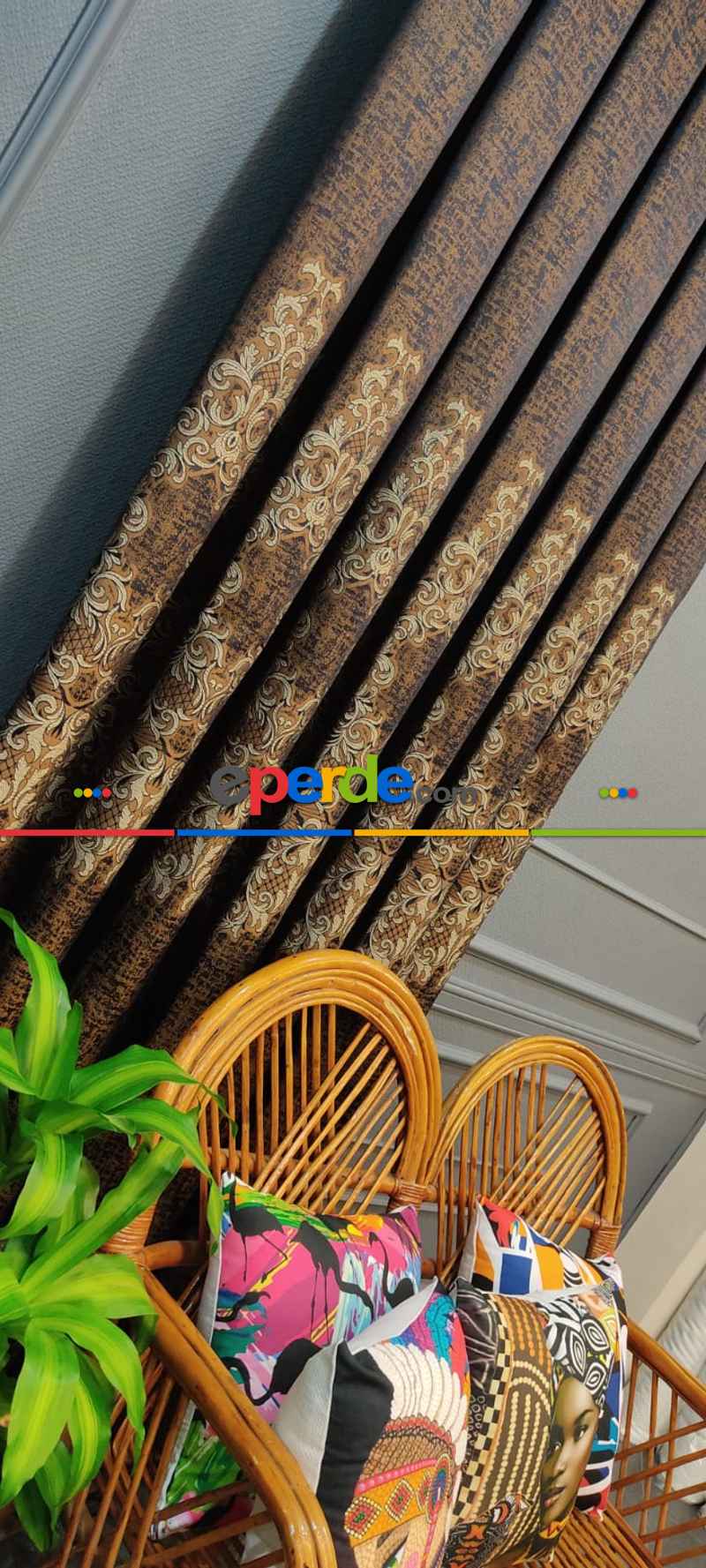 Salon Fon Perde - Kahverengi Desenli Fon Perde, Adet Fiyatıdır, İstediğiniz Boy Ölçüsünde Dikilir, Eni 50 İla 100cm Arası Seçenekler, Sık Piledir 50cm X 1cm 