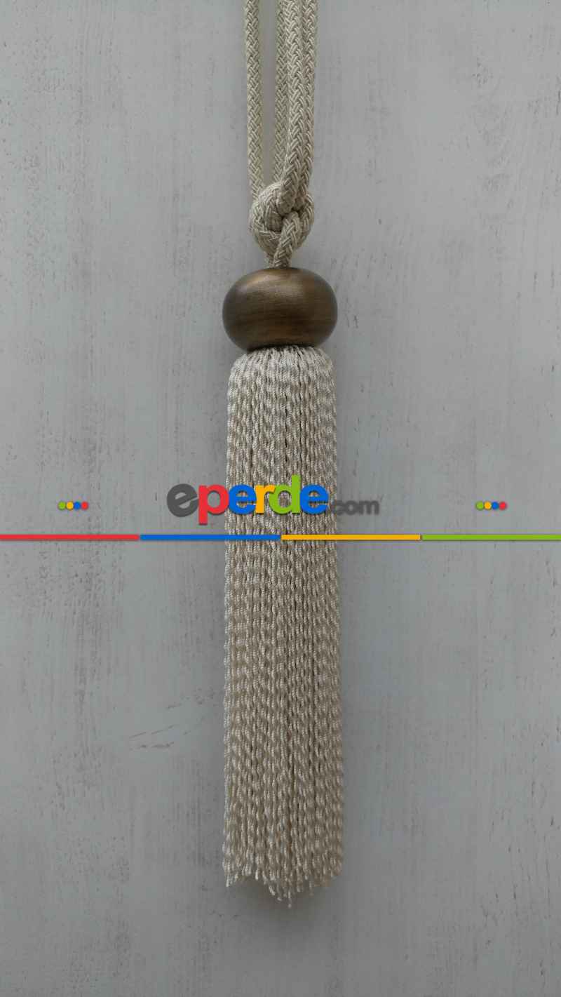 Kahve Ahşap Krem Ekru Braçol Perde Bağı- Ekru