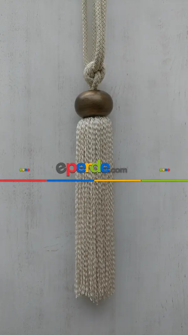 Kahve Ahşap Krem Ekru Braçol Perde Bağı- Ekru