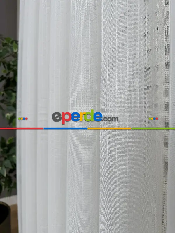 Salon - Brillant Çizgili Tül Perde, Premium Seri, Kurşunlu Tül