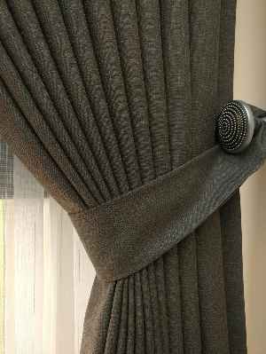 Salon Keten Koyu Gri Düz Fon Perde- Gri Koyu