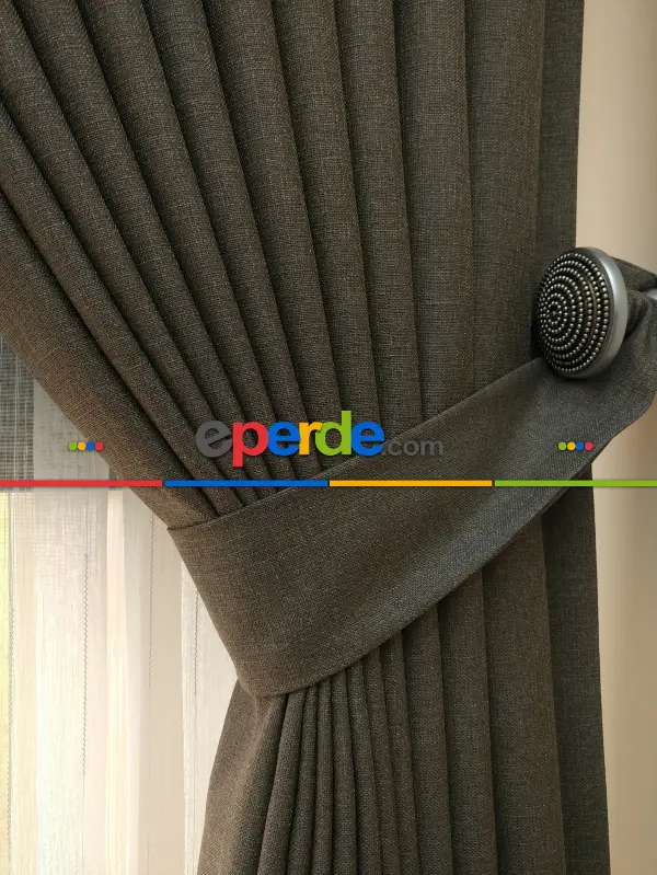 Salon Keten Koyu Gri Düz Fon Perde- Gri Koyu