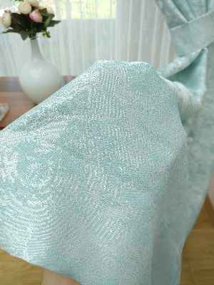 Patinedesenli Su Yeşil - Katyonik Jakar Fon Perde- Su Yeşili