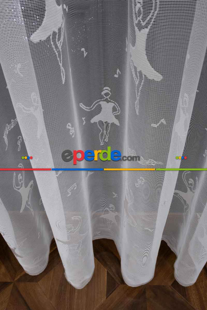 Kız Çocuk Odası Tül Perde - Balerin Desenli - Ütü İstemez - Özel Ölçü Sipariş