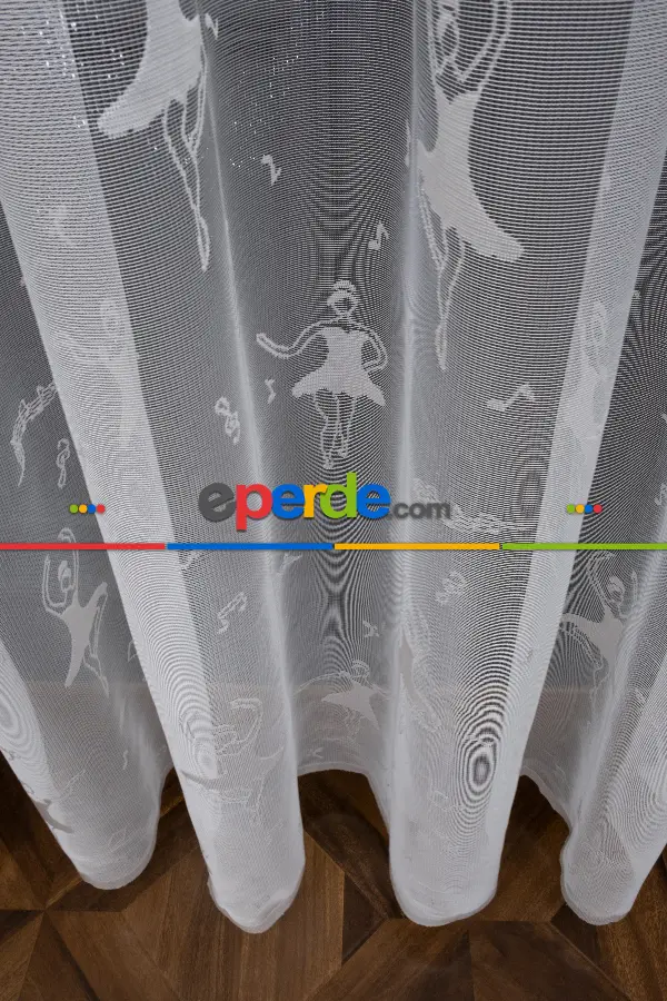 Balerin Desenli Ekru Renkli Kız Çocuk Odası İçin Tül Perde