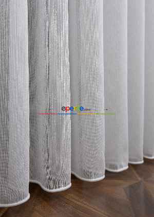 Ekru Çizgili Düz Tül Perde ( Ütü İstemez)