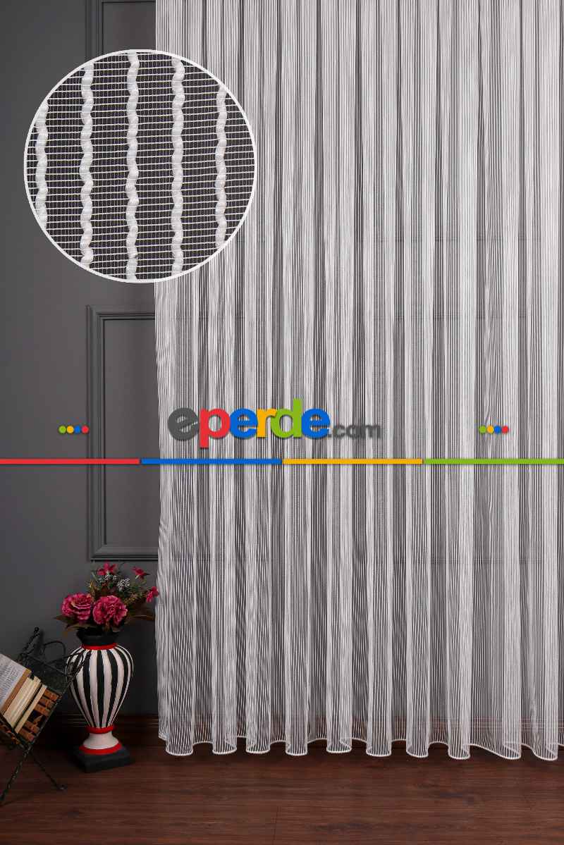 İnci Çizgili Makarna Armür Tül Perde Grz 2118