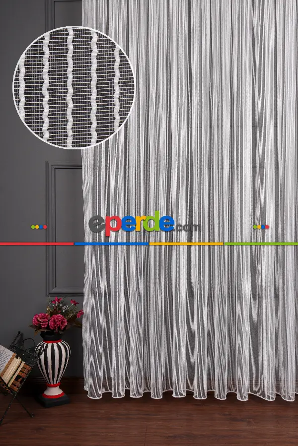 İnci Çizgili Makarna Armür Tül Perde Grz 2118