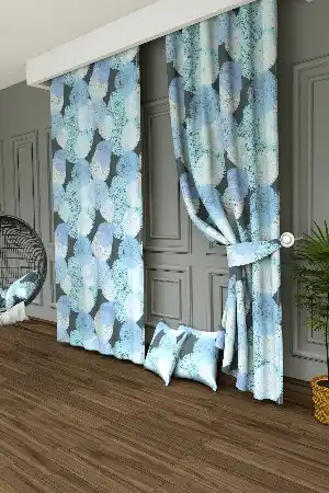 Dökümlü Kumaştan Salon - Renkli Puantiyeler Baskılı Fon Perde