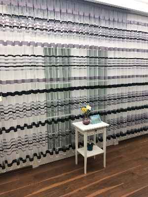 Enine Çizgili Bantlı Spor Tül Perde- Siyah-gri Açık-gri Koyu-ekru - Kurşunlu Tül