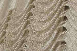 Drape Dar Bant Bantsız Yarım Şelale İp Perde Bej Altın Simli- Beyaz-altın Simli