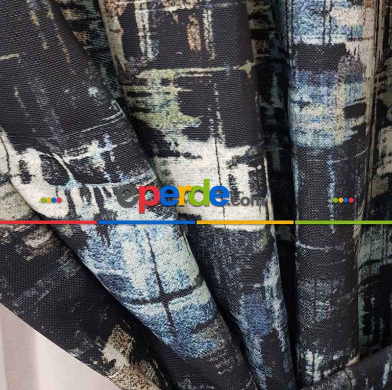 Oturma Odası Abstrakt Desenli Fon Perde Evm1504 Kumaşı Kalındır Duck Bezi Değildir-  Çok Renkli 2