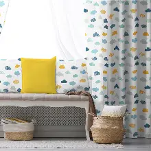 Çocuk Odası - Bulut Desenli Fon Perde Evim809 Kumaşı Kalındır Duck Bezi Değildir- Mavi-beyaz