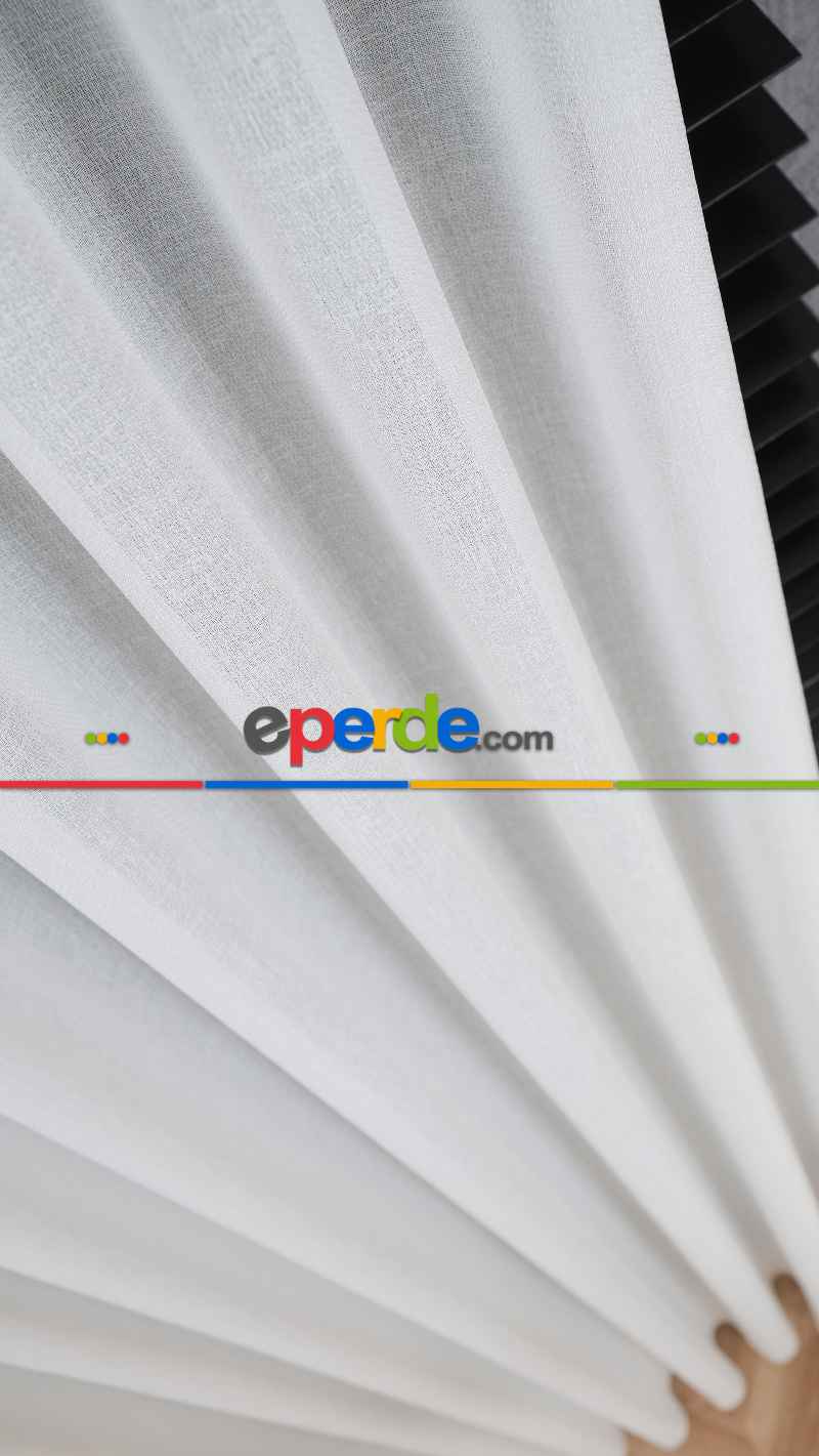 Ekru Düz Tül Perde, Ağır Gramajlı Premium Seri, Eteği Kurşunlu