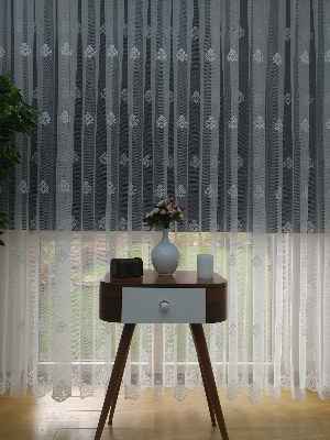 ( Orjinal ) Kdk Damask Serpme Desen Salon Fransız Dantel Tül Perde & Kruvaze Perde- Ekru