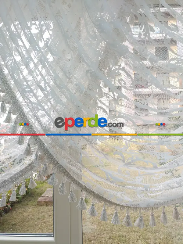 Kruvaze Tül Perde - Saçak Opsiyonel - Örme Zemin- Ekru