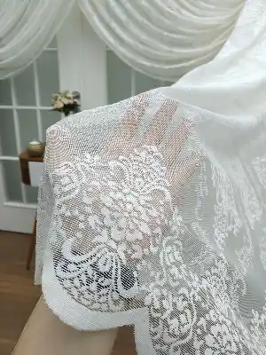 Özel Örme Dokulu Damask Desenli Kruvaze Tül Perde 100% Orjinal Ürün- Ekru