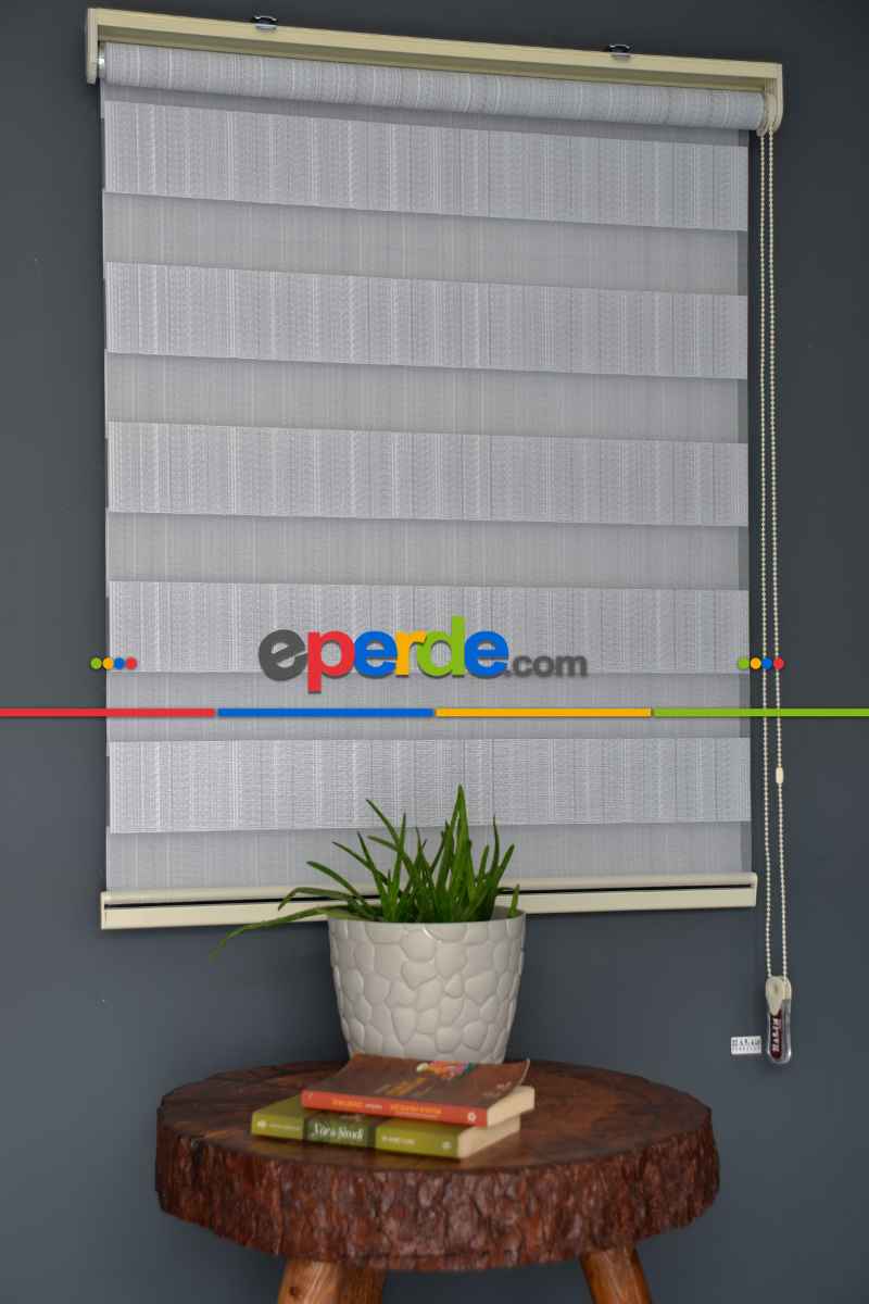 Halim Perdesan Jk-286 Koyu Turkuaz & Ekru Renk Etekli Veya Eteksiz Zebra Stor Perde