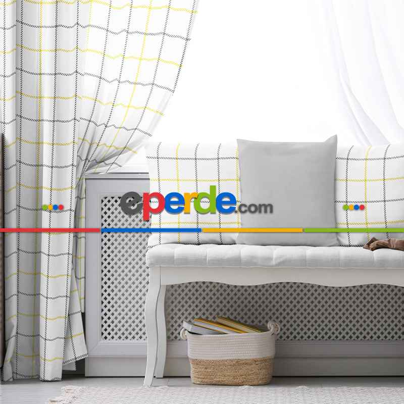 Salon Fon Perde Evim1613-3 Kumaşı Kalındır Duck Bezi Değildir- Mavi-beyaz