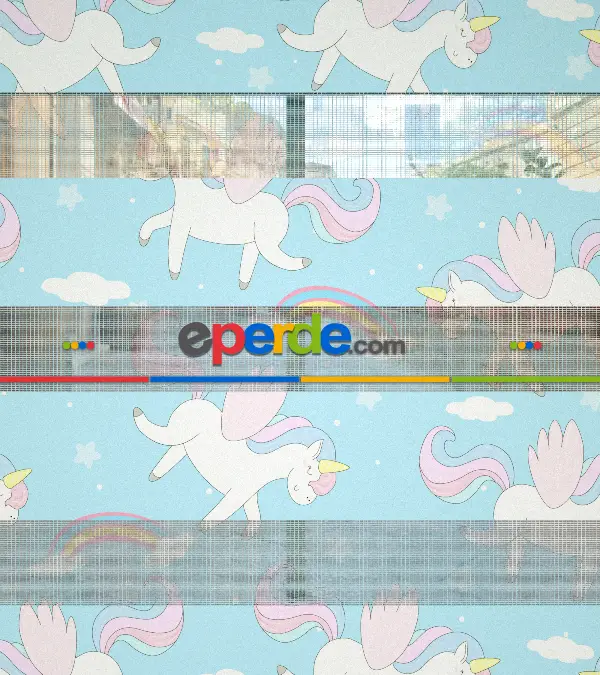 Unicorn Desenli Baskılı Zebra Perde- Çok Renkli
