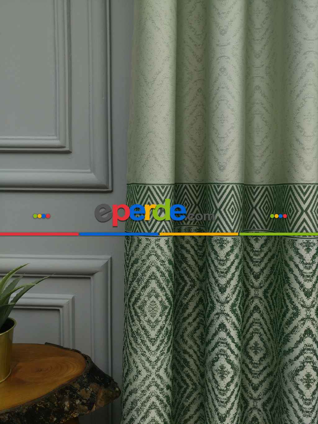 Modern Pano Fon Perde Bantlı Çift Renk - 501- Yeşil-bej-haki