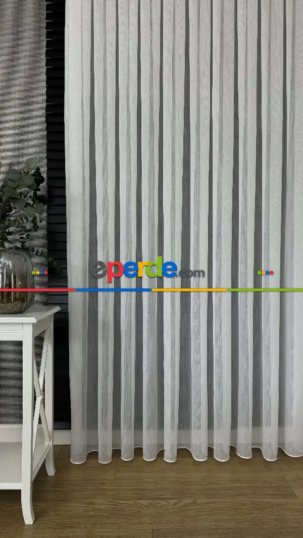 Mutfak Tül Yeni Sezon Vakko Bambu Dökümlü Düz Tül Perde