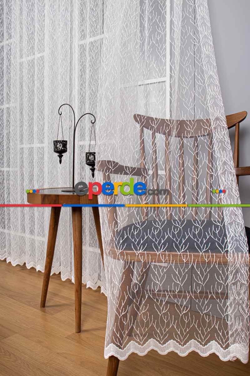 Yatak Odası - Kuru Dal Brode Tül Perde - Ekru