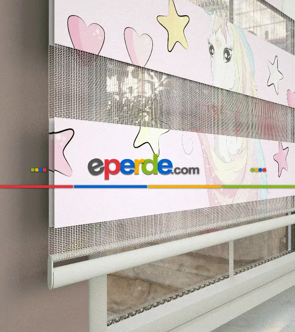 Yıldız Desenli Baskılı Zebra Perde- Çok Renkli