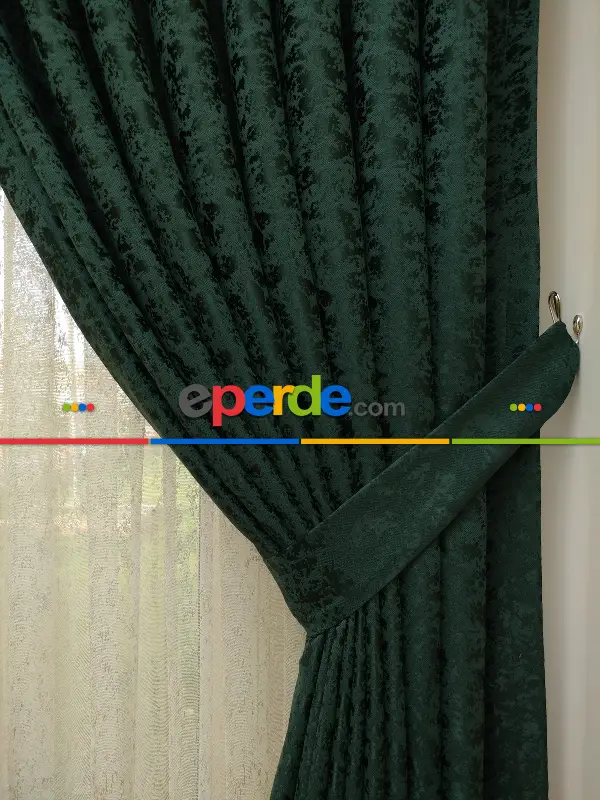 Koyu Yeşil Duz Jakar Fon Perde (150)- Yeşil Koyu Yeşil