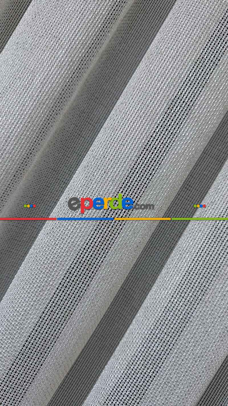 Ekru Keten Gümüş Simli Tül Perde - Ağır Gramajlı Premium