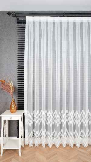 Taç Ekru Hafif Simli Nakışlı Tül Perde