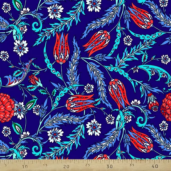 Çini Desenli Fon Perde Evm594 Kumaşı Kalındır Duck Bezi Değildir- Siyah-Lacivert-Mavi-Kırmızı-Beyaz-Turkuaz