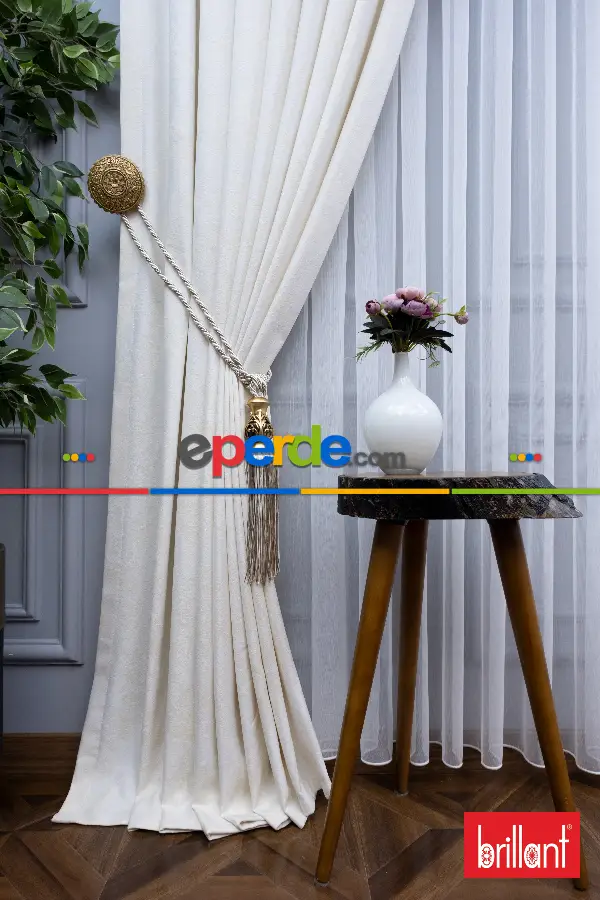 Brillant Jakar Fon Perde(dökümlü Fon )- Krem Açık