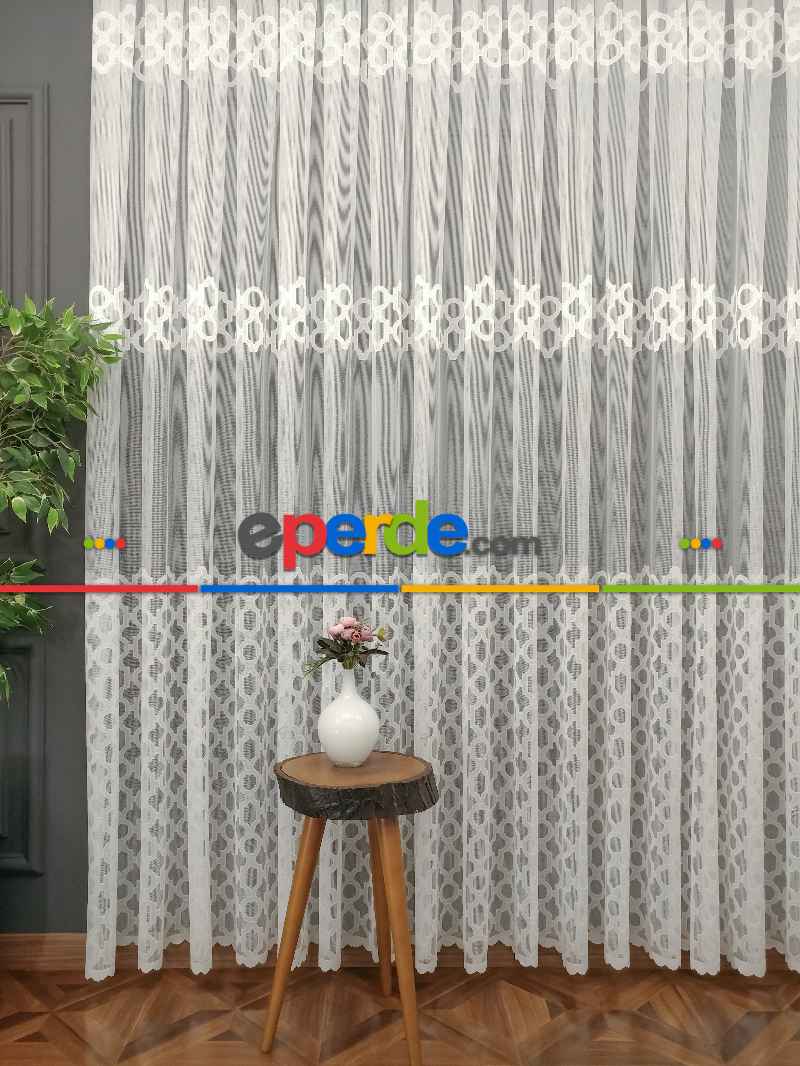 Damask Desen Fransız Dantel Tül Perde 1264- Ekru