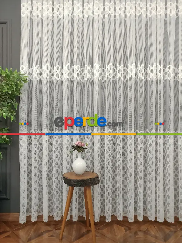 Damask Desen Fransız Dantel Tül Perde 1264- Ekru