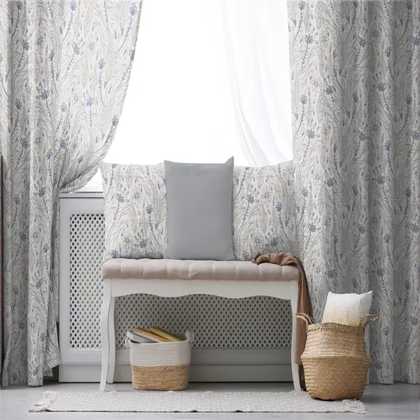 Oturma Odası Fon Perde Evim1598 Kumaşı Kalındır Duck Bezi Değildir- Mavi-beyaz