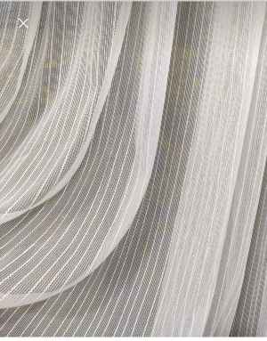 Yeni Sezon Simli Çizgili Tül Perde- Ekru - Kurşunlu Tül