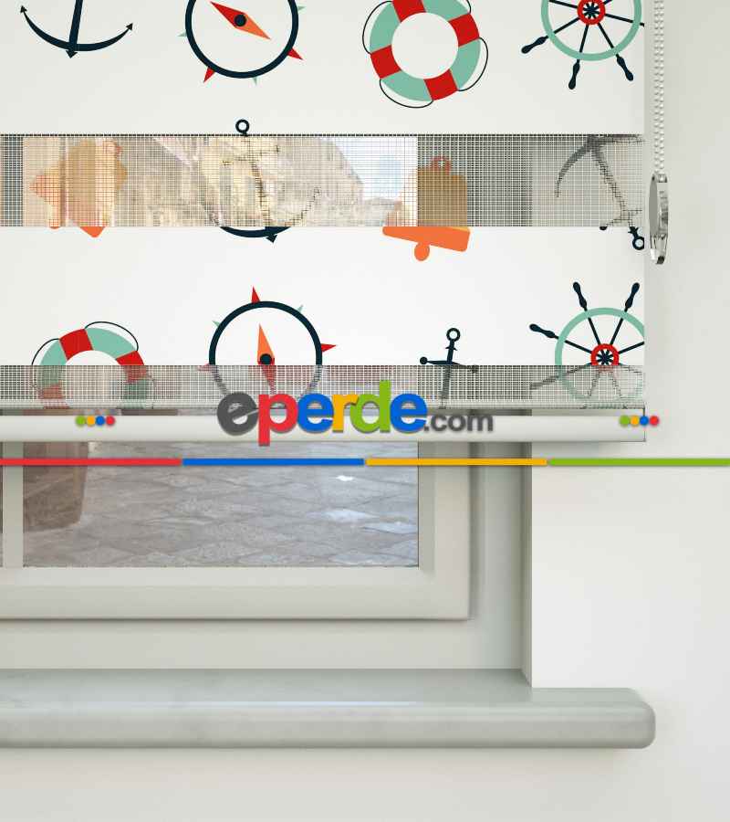 Bebek Odası Zebra Perde - Dümen Baskılı Zebra Perde- Kırmızı-Sarı-Beyaz-Turkuaz-Turuncu