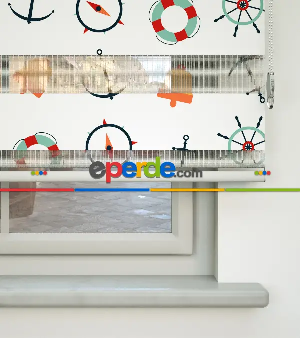 Bebek Odası Zebra Perde - Dümen Baskılı Zebra Perde- Kırmızı-Sarı-Beyaz-Turkuaz-Turuncu