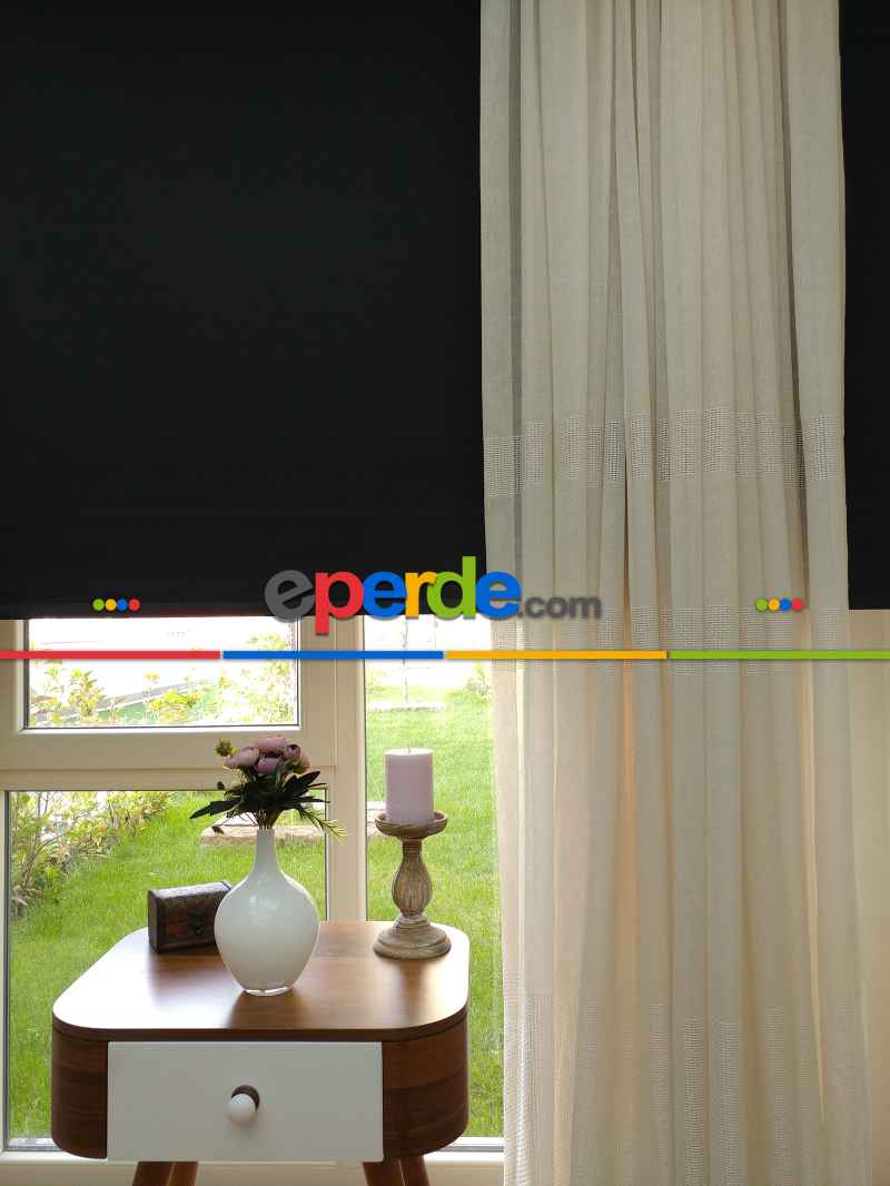 Mutfak - Bantlı Keten Doğal Tül Perde- Krem