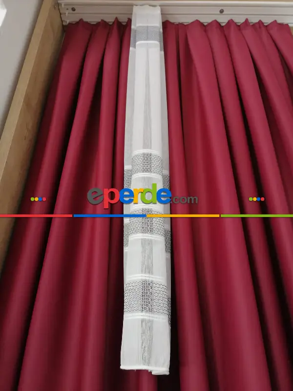 Oturma Odası - Bambu Vakko Enine Bantlı Tül Gri