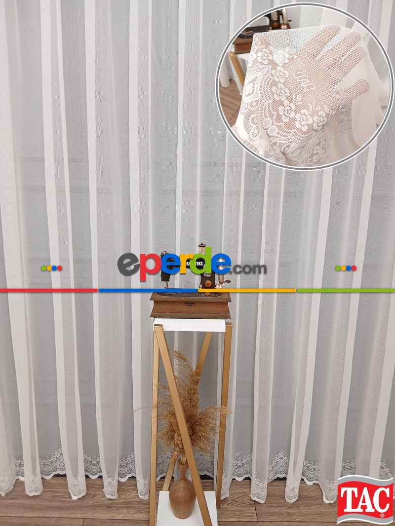 Oturma Odası - Taç Cemre Düz Örme Yeşil Kırışmaz Ütü İstemez Tül Perde