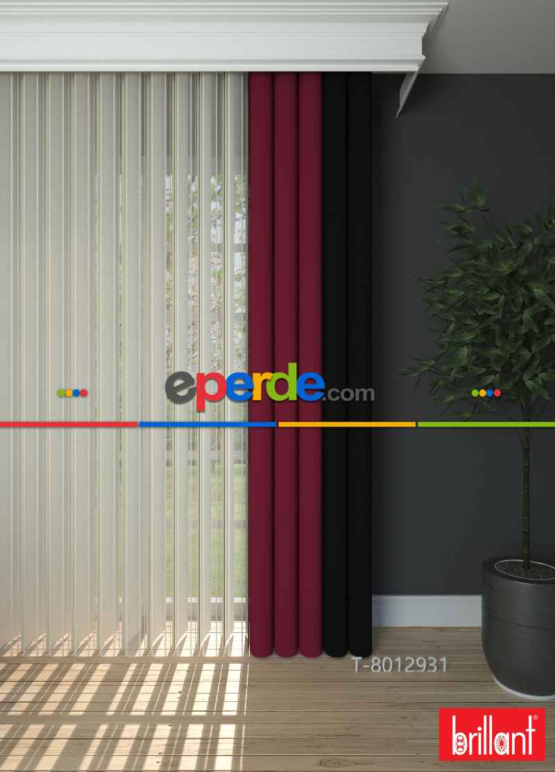 Brillant Akıllı Tül Siyah-kırmızı Perde Tül Dikey Zebra Perde Düz 1. Kalite