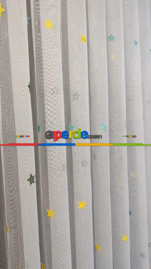 Bebek Odası Tül Perde - Renkli Yıldızlı Çocuk Odası Tül Perde