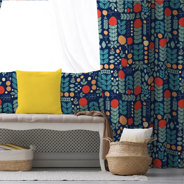 Etnik Fon Perde Evim1554 Kumaşı Kalındır Duck Bezi Değildir- Mavi-beyaz